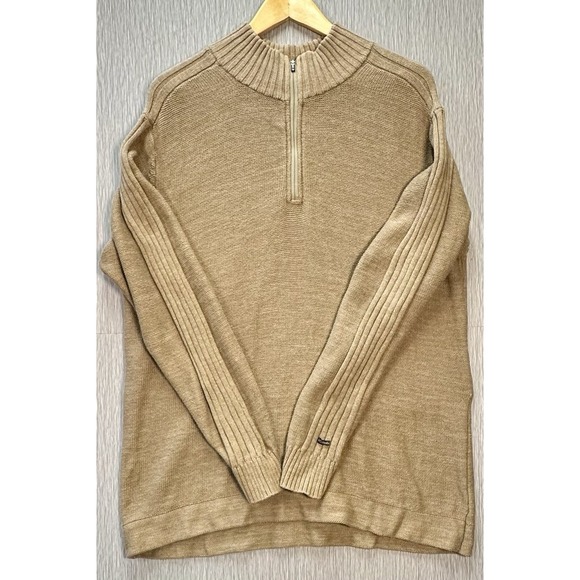 Columbia Sweater Adult Extra Large Oatmeal Tan 1/4 Zip Pullover Ribbed Classic - Picture 3 of 9